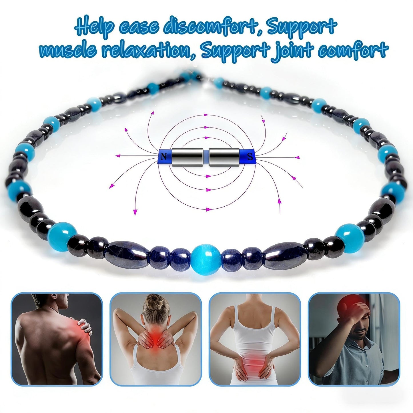 Hion Magnetic Black Obsidian & Rose Quartz Necklace for Women Men, Natural Wellness Jewelry for Daily Comfort & Relaxation