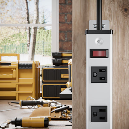 20 Outlet Heavy Duty Metal Socket Power Strip,15-Foot Long Extension Cord with Circuit Breaker. Mounting Brackets Included,Workshop/Industrial use,ETL Certified
