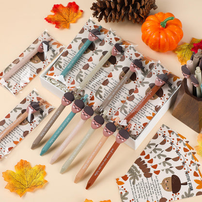 Saypacck 30 Set Thanksgiving Gift Bulk for Coworkers Positive Acorns Ballpoint Pens with Inspirational Positive Cards Emotional Appreciation Fall Gifts for Staff Friend Office Supplies Party Decor