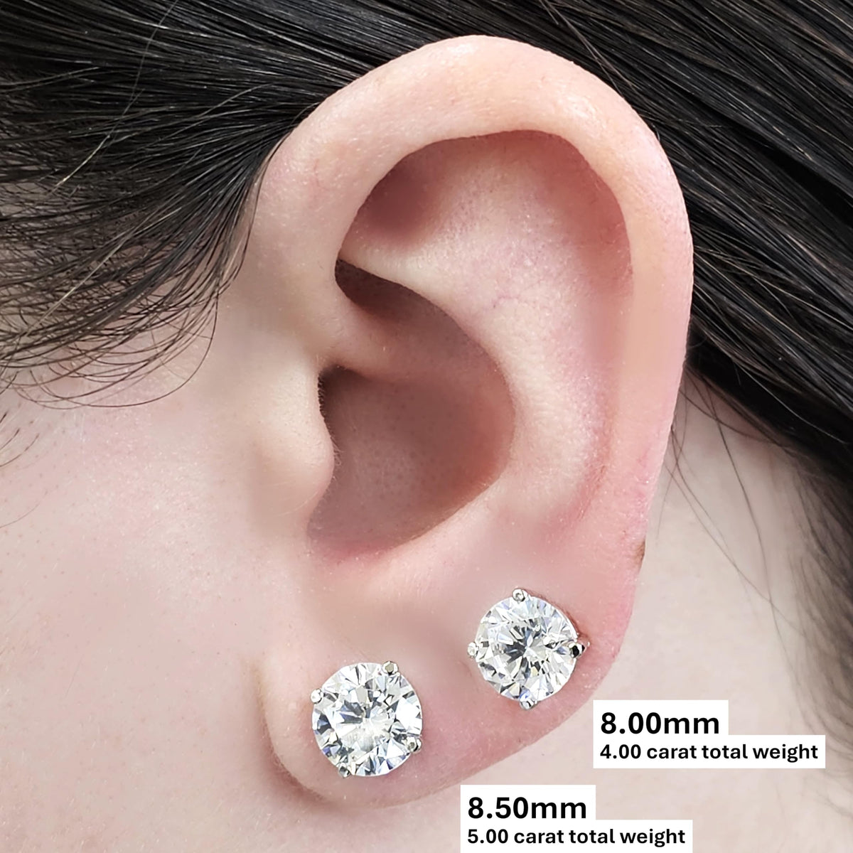 Central Diamond Center 14K Solid Gold Post & Sterling Silver 4 Prong CZ Stud Earrings - Yellow Gold Plated - 8.50mm - 5.00cttw