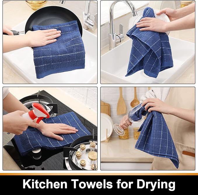 Mordimy 100% Cotton Terry Dish Cloths, Soft and Absorbent Checkered Dish Towels