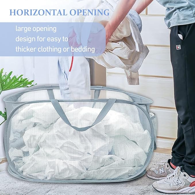 2PCS Mesh Laundry Hamper, Collapsible Laundry Baskets, 75L Large Foldable Dirty