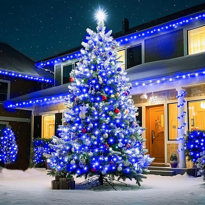 KNONEW 403ft 1000 LED String Lights Outdoor Christmas Light 8 Modes & Timer Fairy Lighting Plug in Waterproof for Xmas Yard Tree Wedding Party Holiday Decorations (Blue)