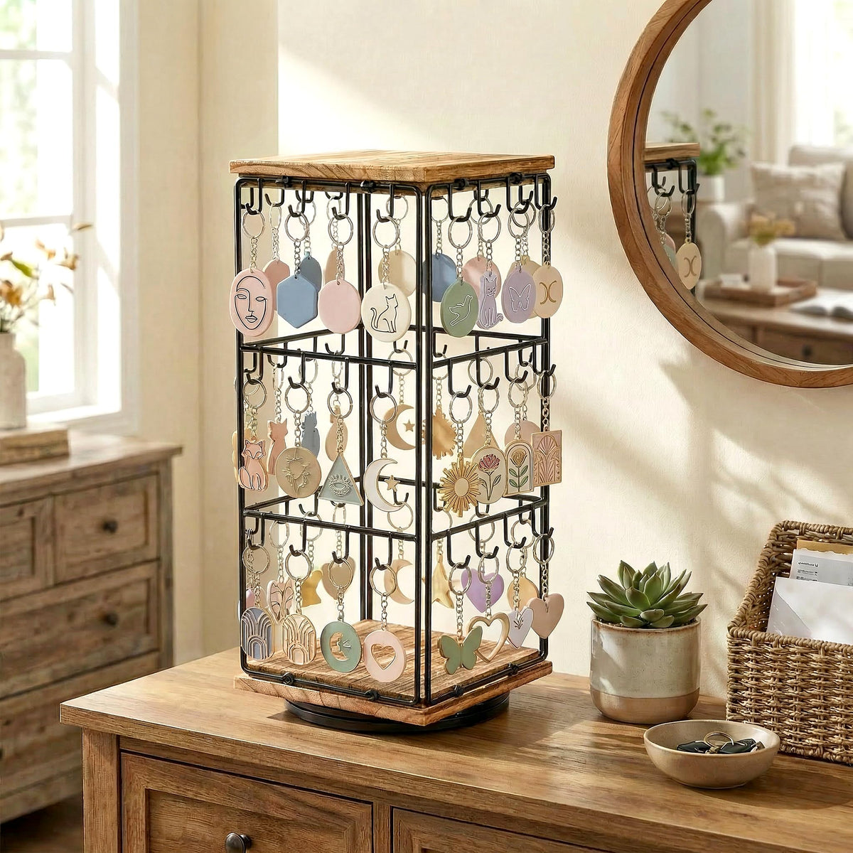PrismHaze Rotating Earring Display Stands, 48 Hooks Earring Display for Vendors, Jewelry Display Earring Holder Organizer Earring Display Stands for Selling