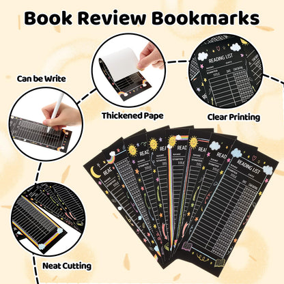 Resurhang 320 Pcs Black Reading List Bookmark Bulk 3 x 8 Inch Blank Personal Libraries Cards Reading Journal Log Book Review Bookmark Gifts Book Tracker Notecards for Library Accessories