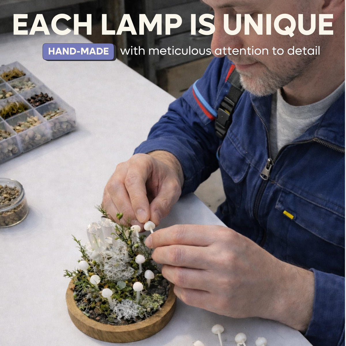 Nordic Notch Mushroom Night Light Lamp - Handmade Glass Dome Fairy Light with Solid Wood Base, USB or Wireless, Cozy Aesthetic Bedside Table Decor, Unique Gift | Purple Rain