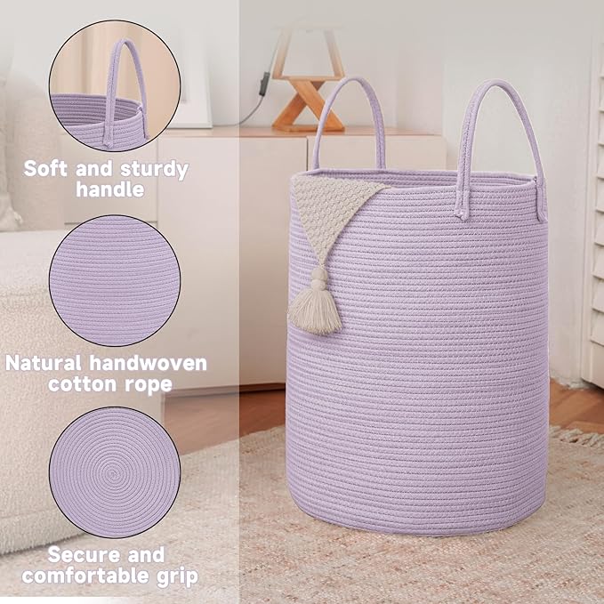 Large Woven Laundry Basket Hamper, 100L Cotton Rope Storage Bin