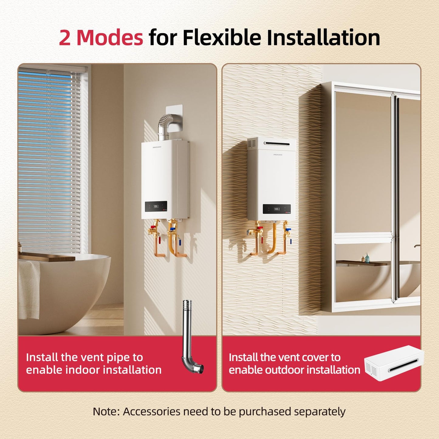 MIZUDO Tankless Water Heater Propane, Indoor or Outdoor Convertible Installation, Max 5.1 GPM 120,000 BTU, WiFi&APP Control CSA Certified for Large Families Whole House, GEN 3