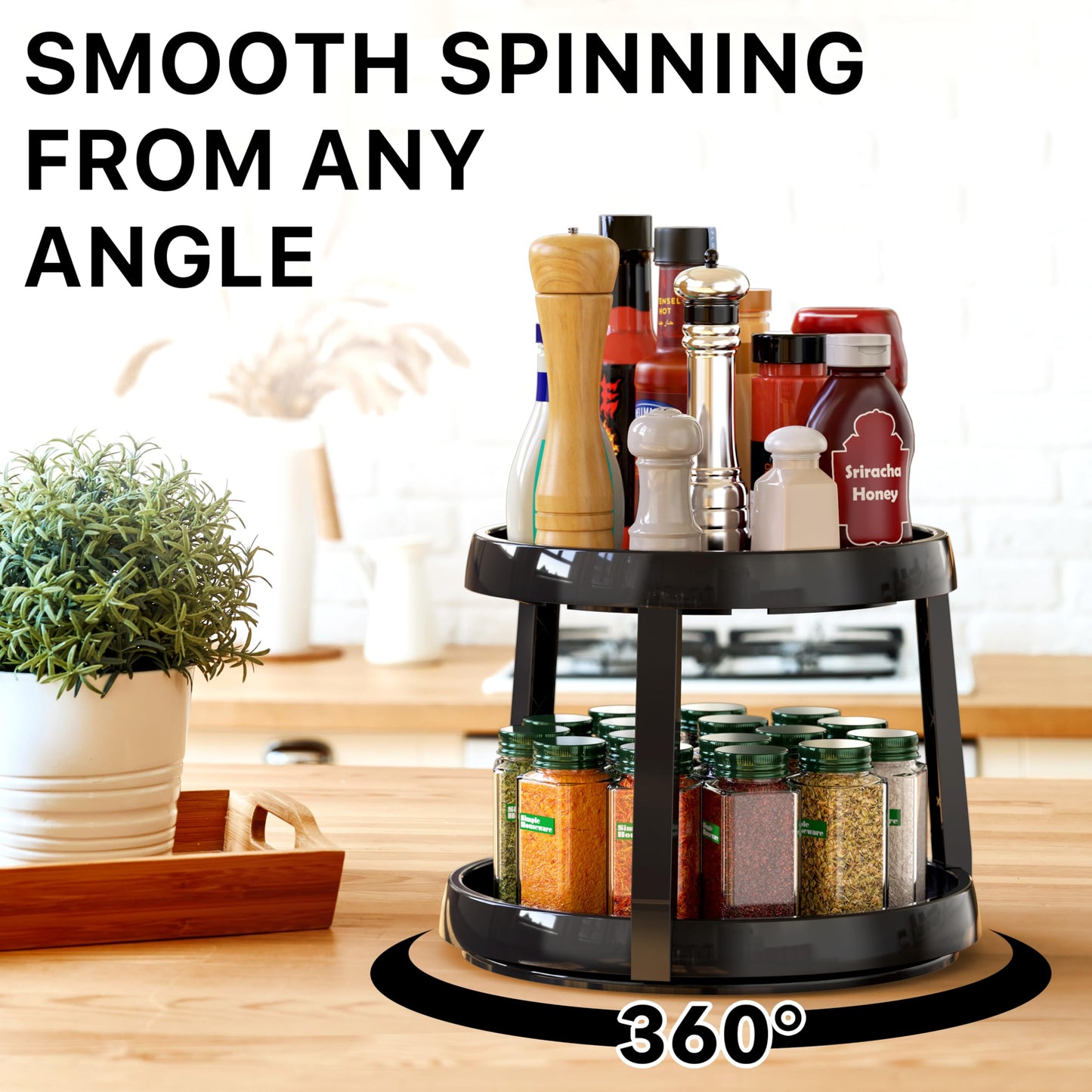 Simple Houseware 2-Tier Lazy Susan Spice Organizer, 10-Inch Diameter, Rustic Brown