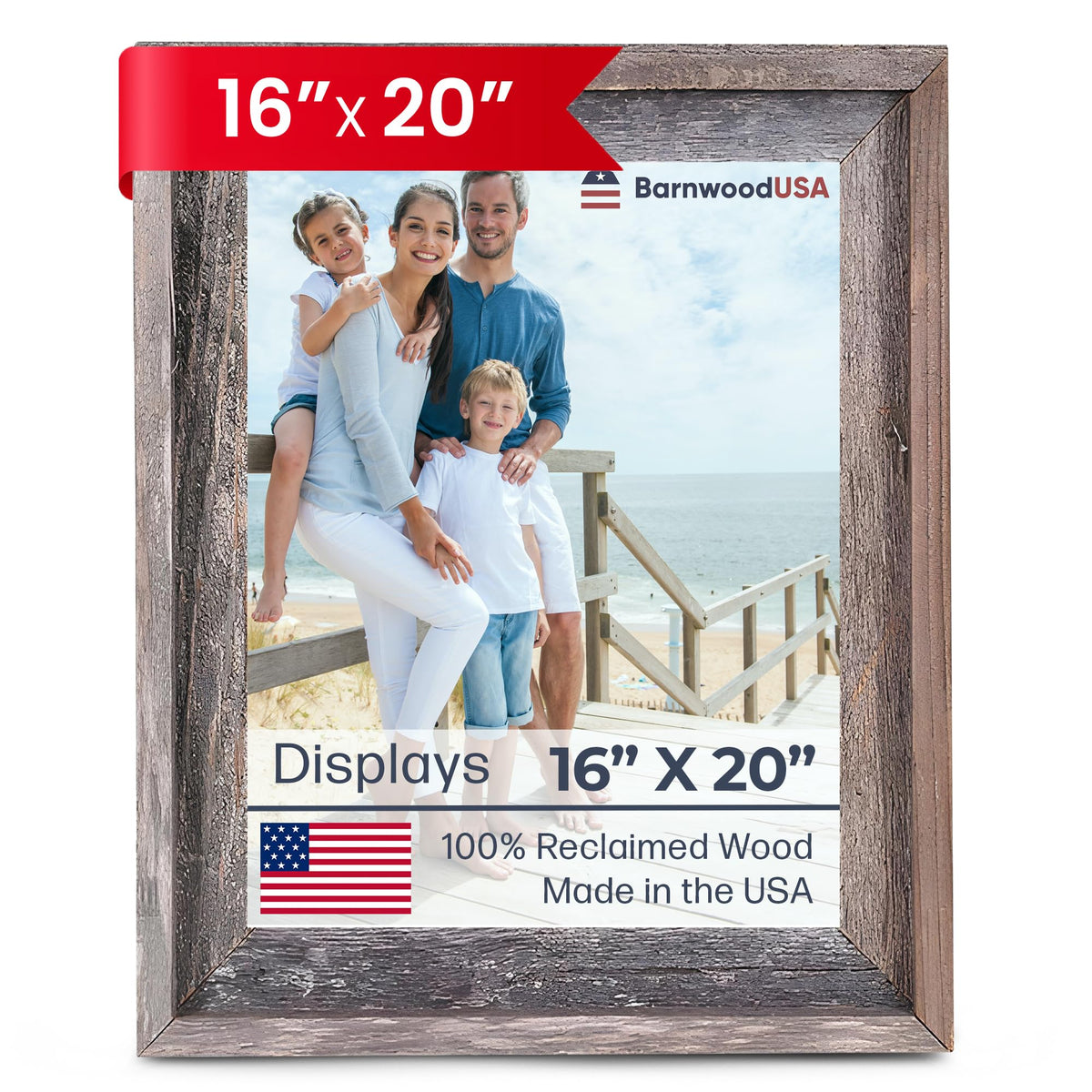 Farmhouse Style Rustic Picture Frame - Reclaimed Wood Photo Frame – Signature Wall Picture Frames for Living Room, Bedroom, Office Display - Wooden Frames for Décor Made in USA Natural Weathered Gray 16" x 20"