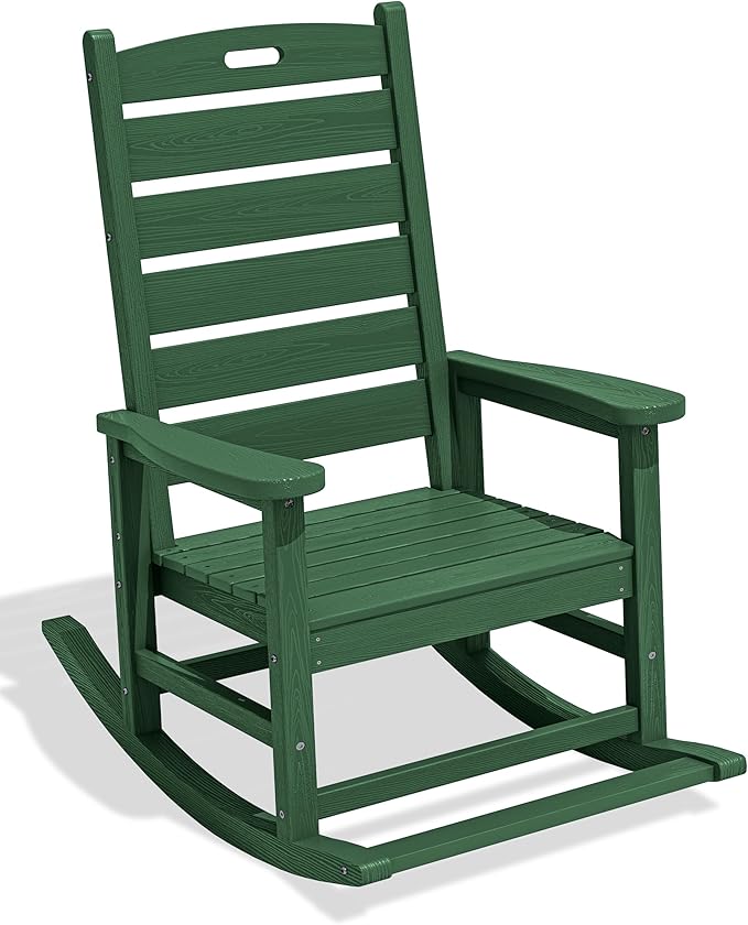 SERWALL Outdoor Rocking Chair, Oversized Rocking Chair with Footrest for Adults, HDPE All Weather Resistant Rocking Chairs for Patio, 350lbs Weight Capacity, Green