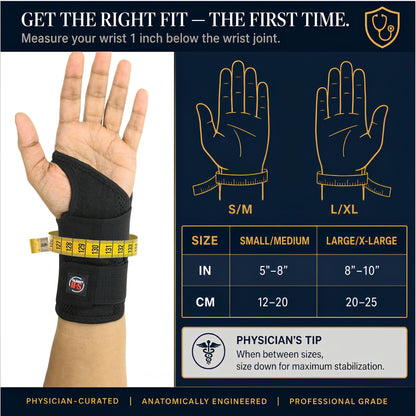 Dr. Zikky's Wrist Stabilizer Brace — Doctor-Developed Support for Carpal Tunnel, Tendonitis and Arthritis — Breathable Ergonomic Neutral Position Splint for Work, Typing and Sleep (Black, Right Hand, S/M)