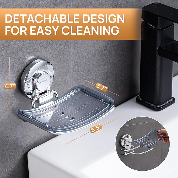 LEVERLOC Chrome Suction Cup Soap Dish Holder