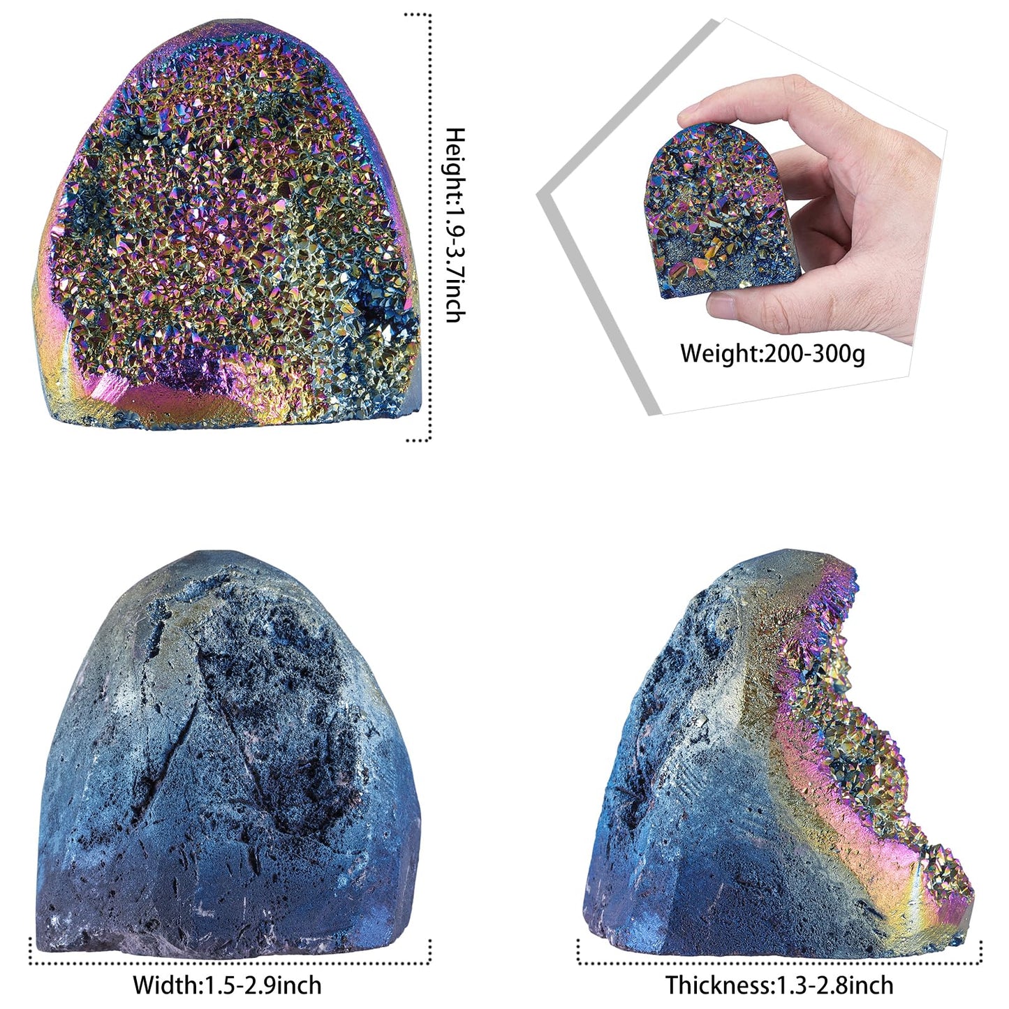 TUMBEELLUWA Angel Aura Quartz Crystal Cluster Geode, Rainbow Titanium Coated Crystals and Healing Stones for Home Decor, Meditation & Spiritual Growth