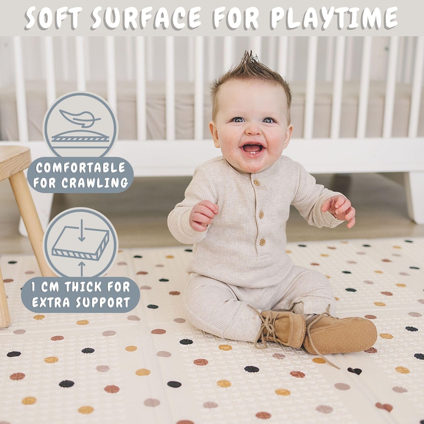 Bubba Bear Baby Play Mat, Floor Foam Playmats for Babies, Foldable Matt Gyms Playmat for Kids & Infants, Large Padded Waterproof Mats for Crawling & Playing, Soft Folding Wipeable (120 x 90 cm, Beige)