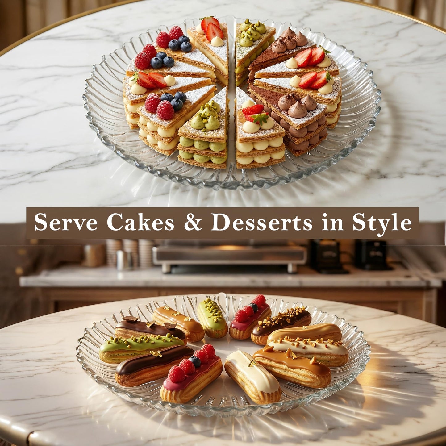 Large Glass Serving Platter 12.5” (31.5 cm) – Elegant Clear Presentation Plate for Cake, Desserts, Cheese, Appetizers & Table Decor (Ribbed 12.5”)
