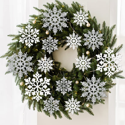 White and Silver Christmas Snowflake Ornaments- 36Pcs Plastic Glitter Hanging Snow Flakes for Christmas Tree Decorations Winter Wonderland Frozen Birthday Party Holiday Home Decor Craft Snowflakes