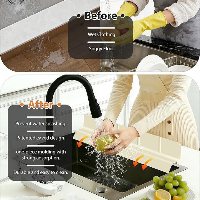 23Inch Sink Splash Guard – Extended Length & Tall Silicone Kitchen Sink Splash