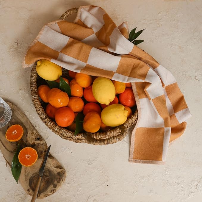 sea me at home Kitchen Towels, French Jacquard 100% Cotton Gingham Check Tea