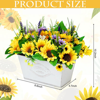 Scawim Pre-made Sunflower Centerpieces for Tables, Farmhouse Artificial Sunflowers Centerpieces in Pot Fake Sunflowers Arrangement for Home Decor, Rustic Potted Greenery for Wedding Party Kitchen Room