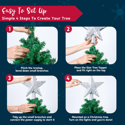 Joiedomi Christmas Silver Star Tree Topper Lighted with Projector, Built-in LED Rotating Lights, 3D Glitter Xmas Decorations for Party Holiday Indoor Decor