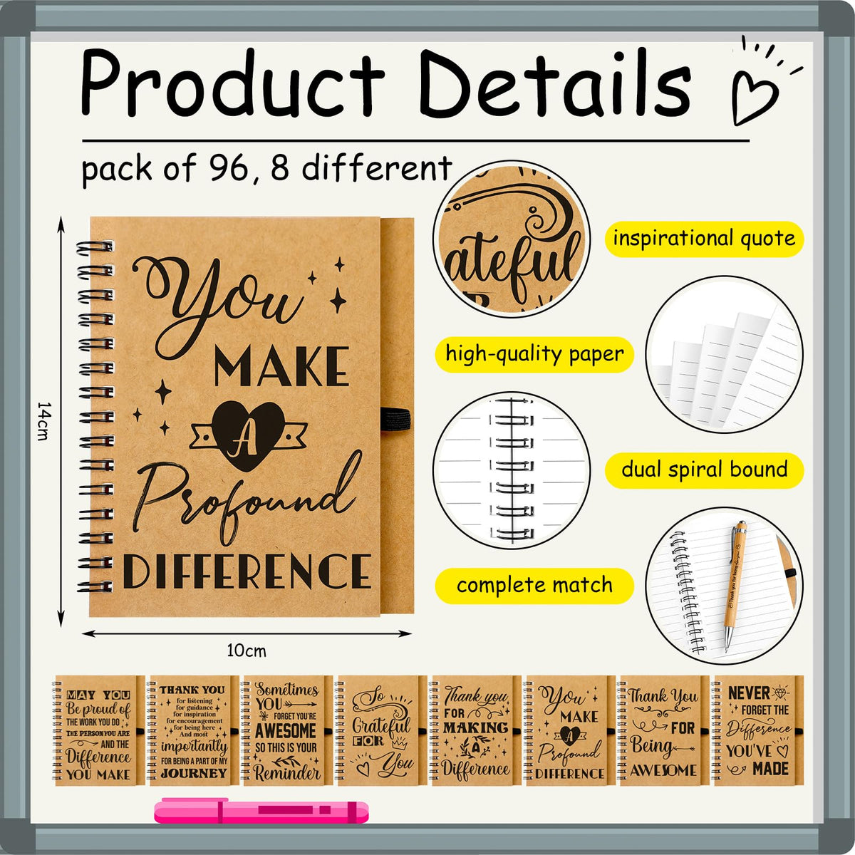 Tenceur 96 Sets Employee Appreciation Gifts Bulk Inspirational Spiral Notebooks with Motivational Pens Small Notepads for Coworkers Office Staff Team Volunteer Teacher Thank You Gifts, 3.94 x 5.51''