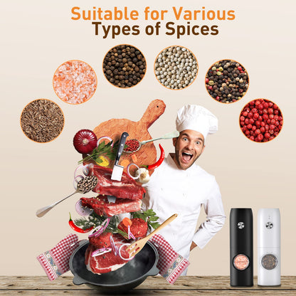 Electric Salt and Pepper Grinder Set-Rechargeable Automatic Pepper Mill Grinder with LED Christmas Gifts for Women, USB Adjustable Coarseness shakers, One-Hand Operation for Kitchen Appliances