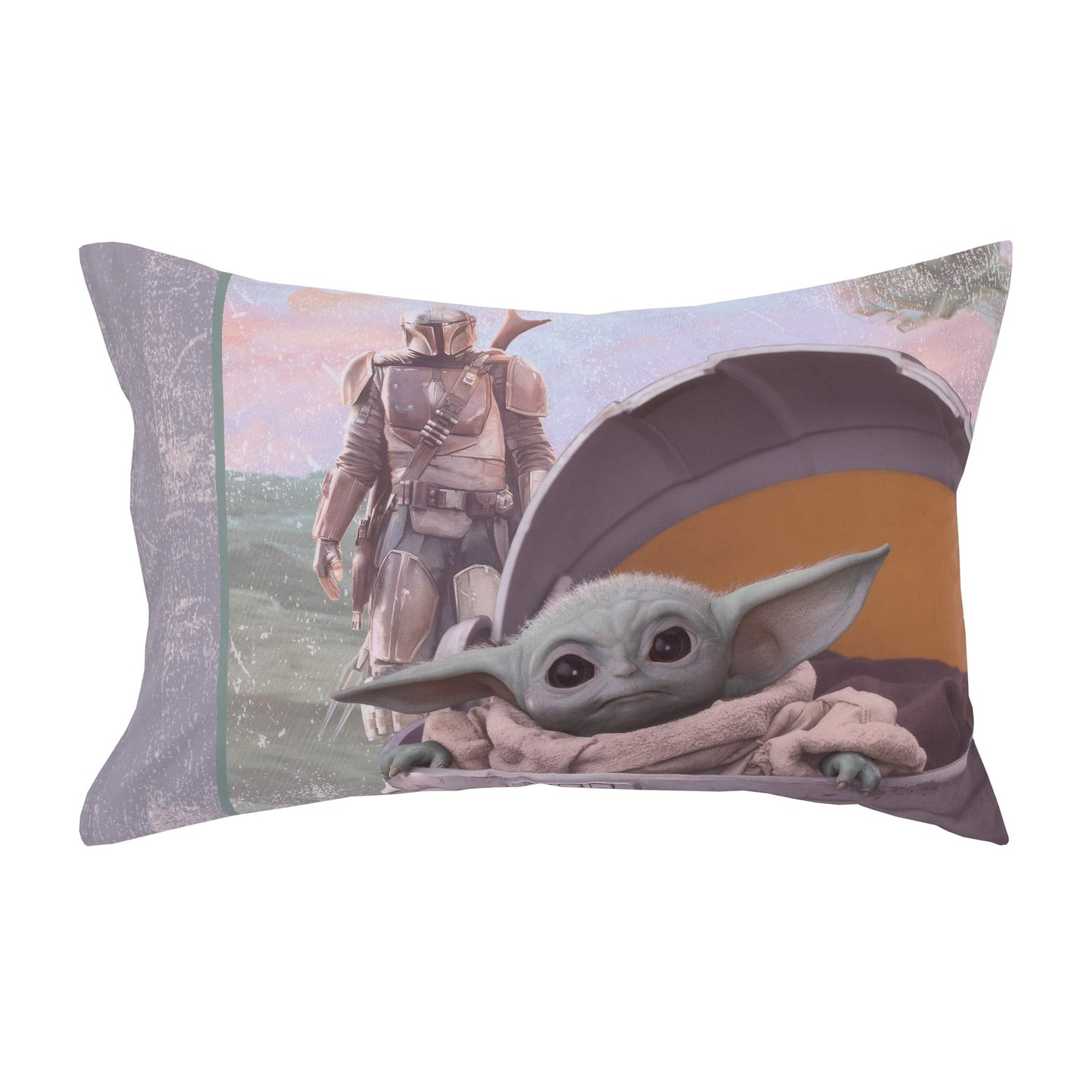 Disney Star Wars The Mandalorian The Child Green, Tan, White 4 Piece Toddler Bed Set - Comforter, Fitted Bottom Sheet, Flat Top Sheet, Riversible Pillowcase