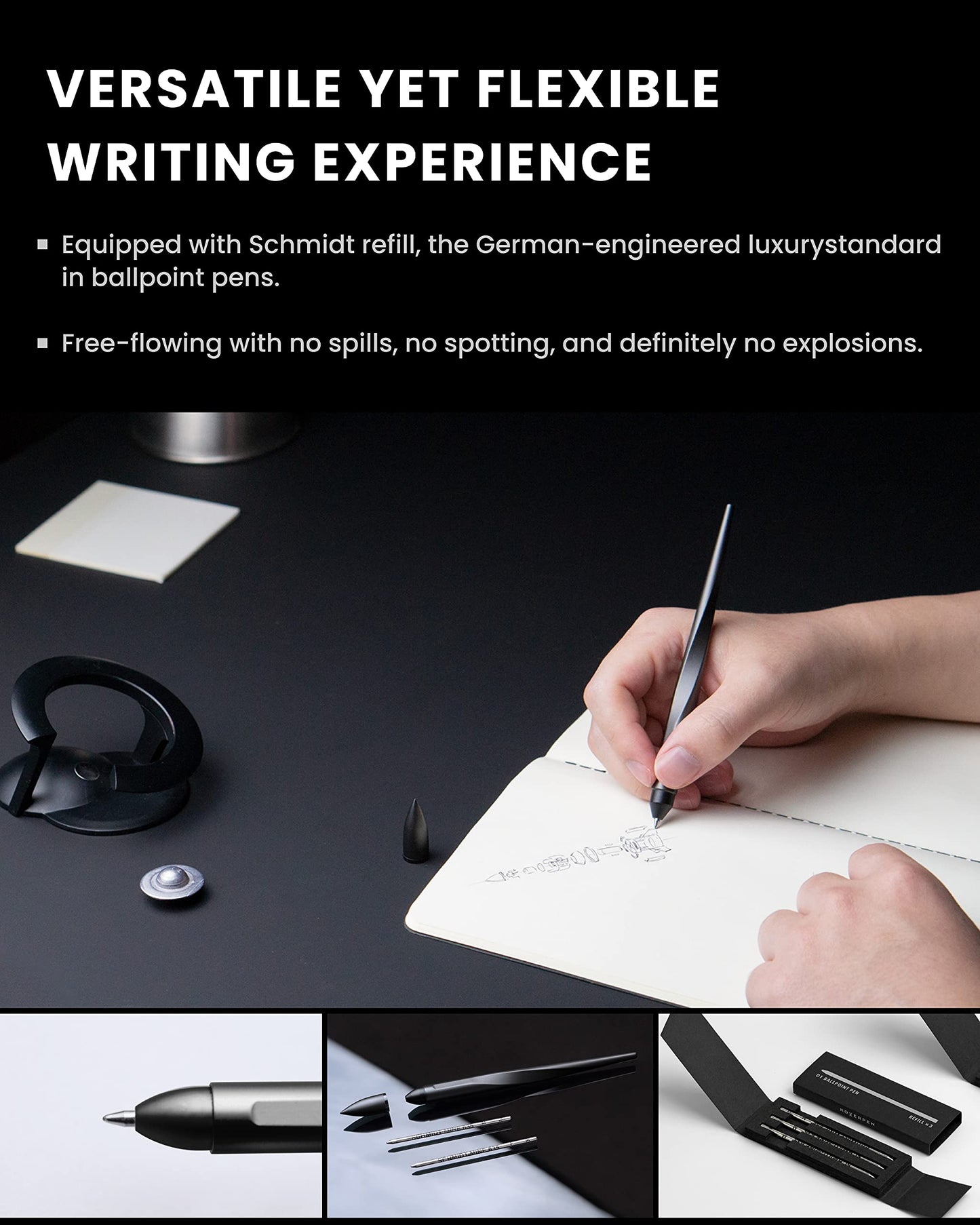 novium Hoverpen Interstellar - Space Black, Ballpoint Pen, Unique Conversational Starter, Premium Futuristic Design, Precision Flow Ink, German-engineered Ballpoint Cartridges