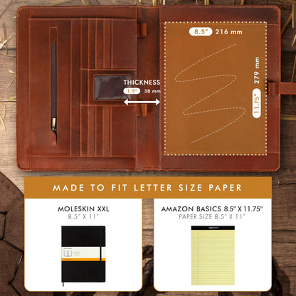 ELIZO Leather Portfolio & Rollerball Pen Bundle – Professional Padfolio Organizer with Antique Letter Strap & 24K Gold Trim Executive Pen, Schmidt Ink Business Writing Set