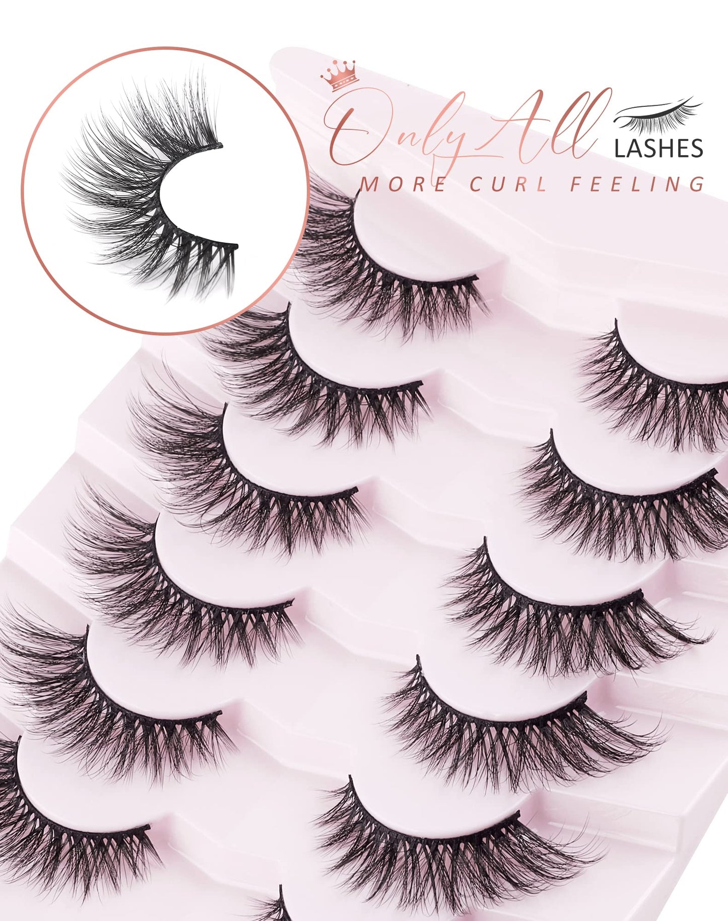 Onlyall Cat Eye Lashes Mink Lashes Fluffy Eyelashes Cat Eye False Lashes Fox Eye Lashes 7 Pairs F02