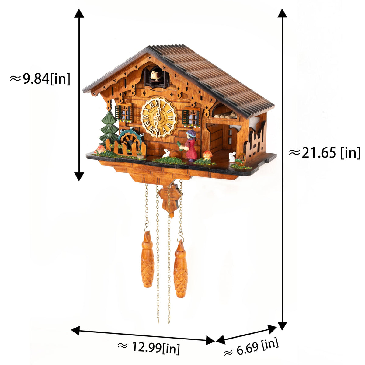 Cuckoopro Cuckoo Clock, Black Forest Style Wooden Pendulum Quartz Wall Clock, Volume Control, Night Silent, Gift Package, Professional Service