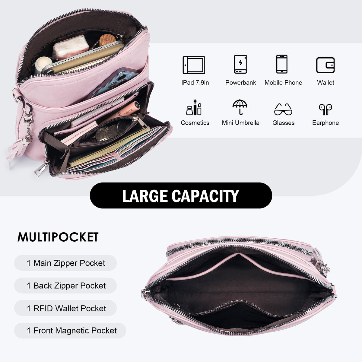 Roulens Crossbody Purse for Women,Lightweight Medium Crossbody Bag Soft Leather Women's Shoulder Handbags with Tassel