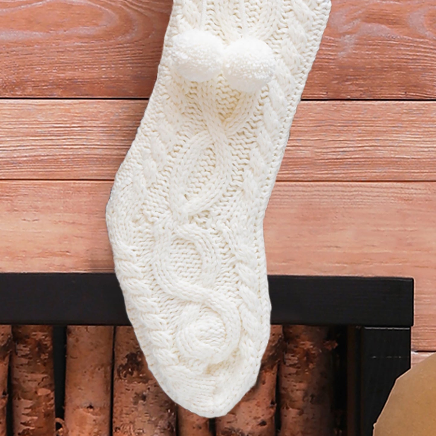 Glitzhome 24" L White Knitted Polyester Christmas Stocking with Pom Pom Ball Oversize Christmas Stocking for Christmas Party Home Decoration