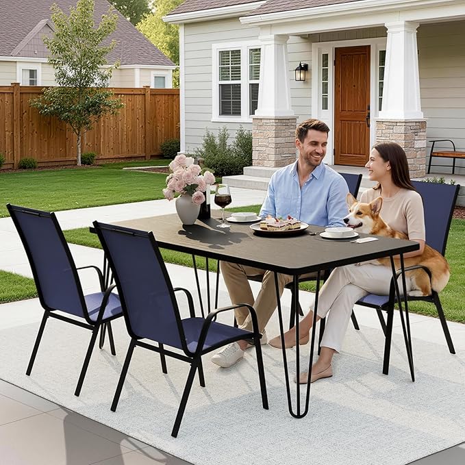 JEAREY Patio Dining Chairs Set of 4, Outdoor Stackable Dining Furniture Set, All Weather Dining Set for Lawn, Garden, Backyard, Poolside, Navy Blue
