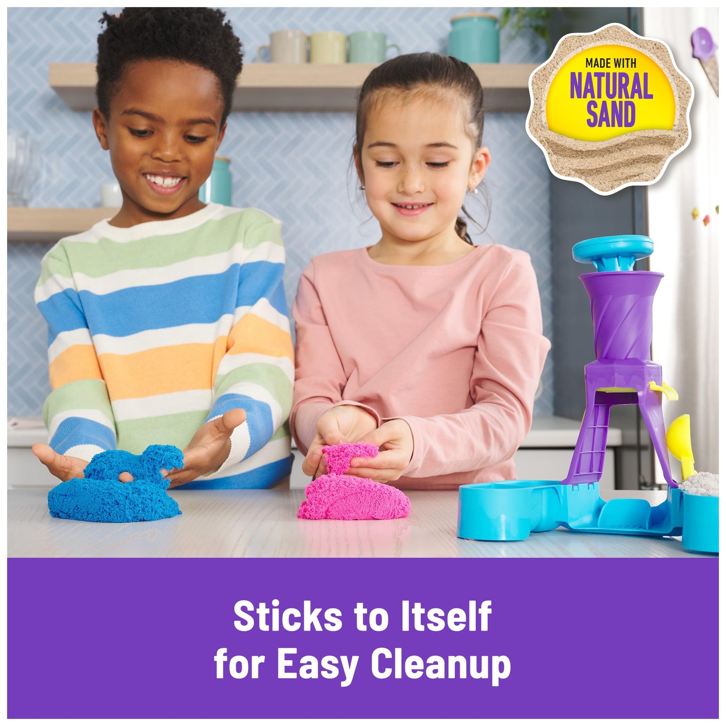 Kinetic Sand, Soft Serve Station with 396g of Play Sand (Blue, Pink and White), 2 Ice-Cream Cones and 2 Tools, Sensory Toys for Kids Aged 5 and up
