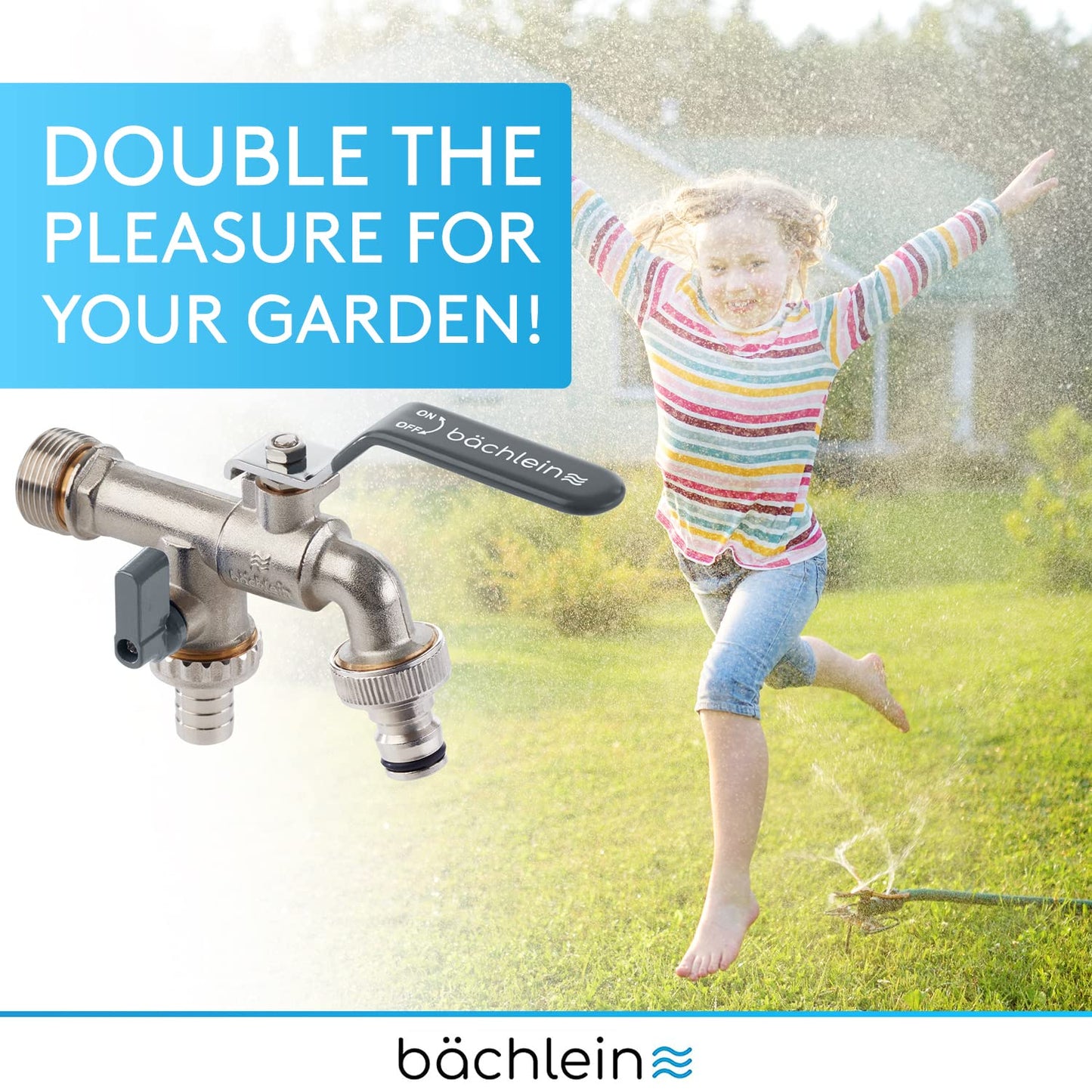 Bächlein Universal Double Outlet Tap for The Garden [Anthracite] incl. 2 Hose Connections - Noble Double Water Tap with 1/2 and 3/4 Inch Connection, Double Ball Outlet Valve