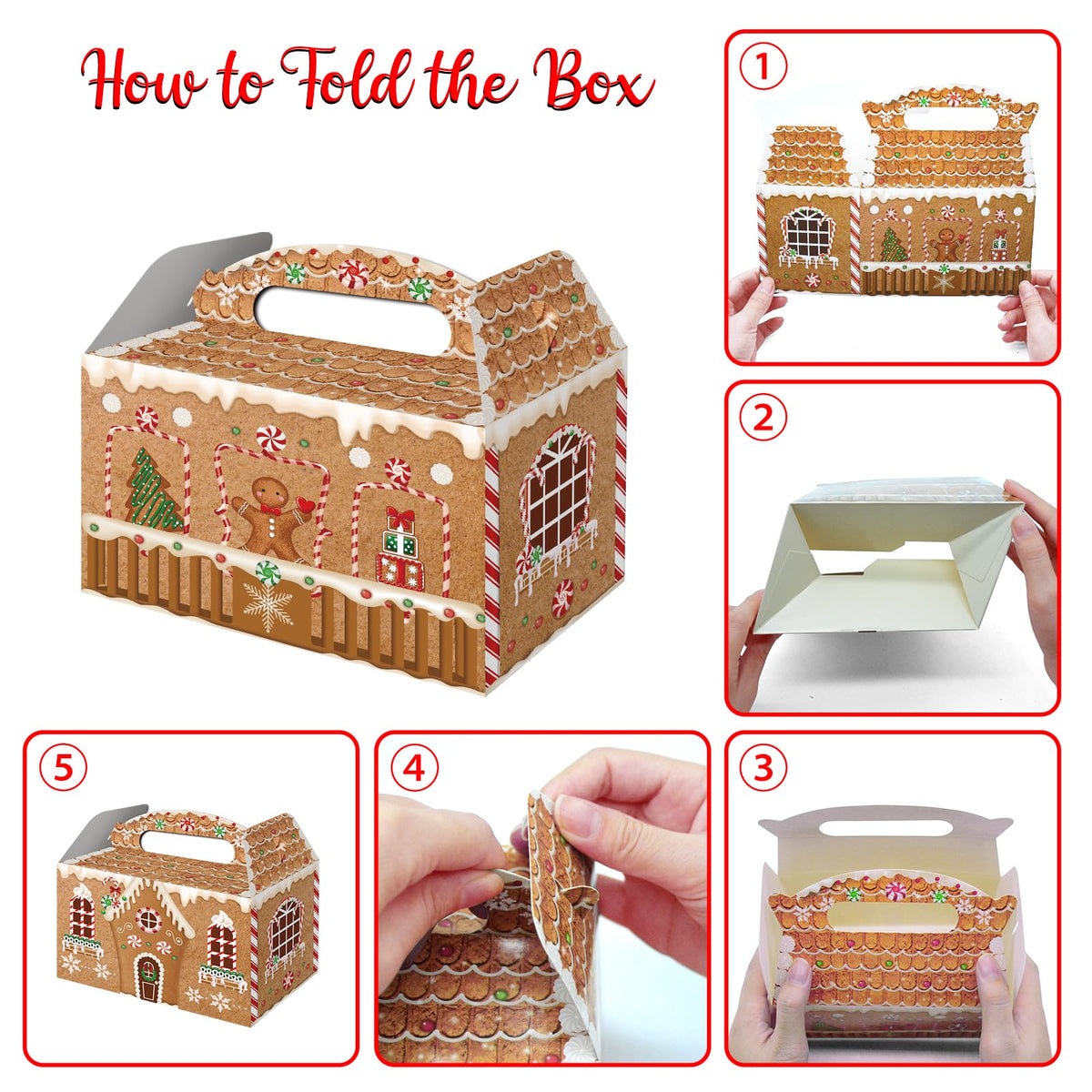 FRIDAY NIGHT 24 Pcs Christmas Treat Boxes Gingerbread House Cardboard Cookie Goody Gable Candy Bags Xmas Cupcake Goodie Box