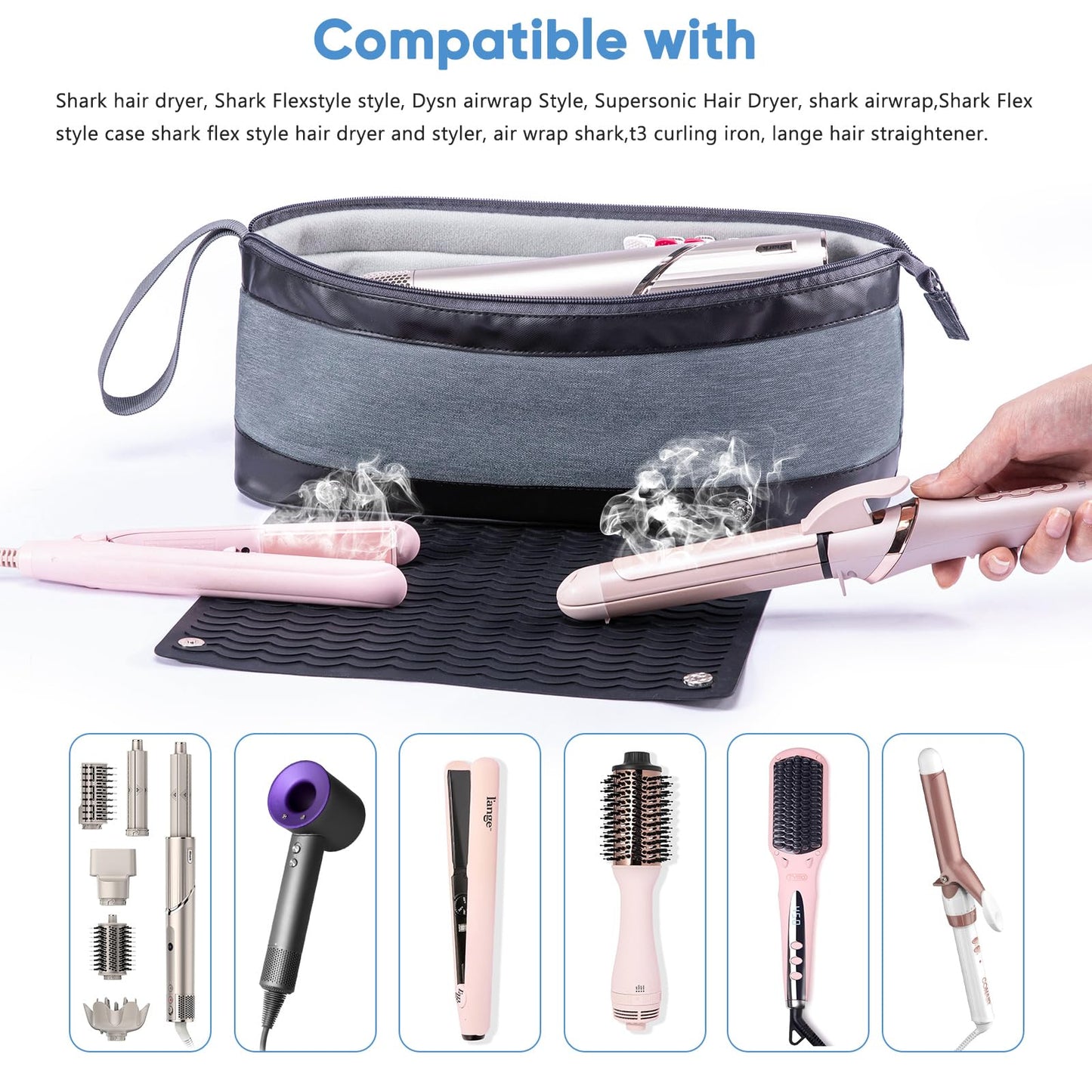 Large Hair Tools Travel Bag with Iron Mat - 2in1 Hair Tools Organizer for Hair Dryer Brush, Flat Irons, Straighteners, Curling Irons, Hair Bag, Makeup Bag, Cosmetic Bag for Travel Essentials