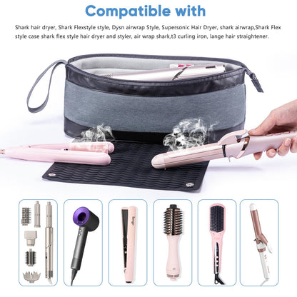 Large Hair Tools Travel Bag with Iron Mat - 2in1 Hair Tools Organizer for Hair Dryer Brush, Flat Irons, Straighteners, Curling Irons, Hair Bag, Makeup Bag, Cosmetic Bag for Travel Essentials