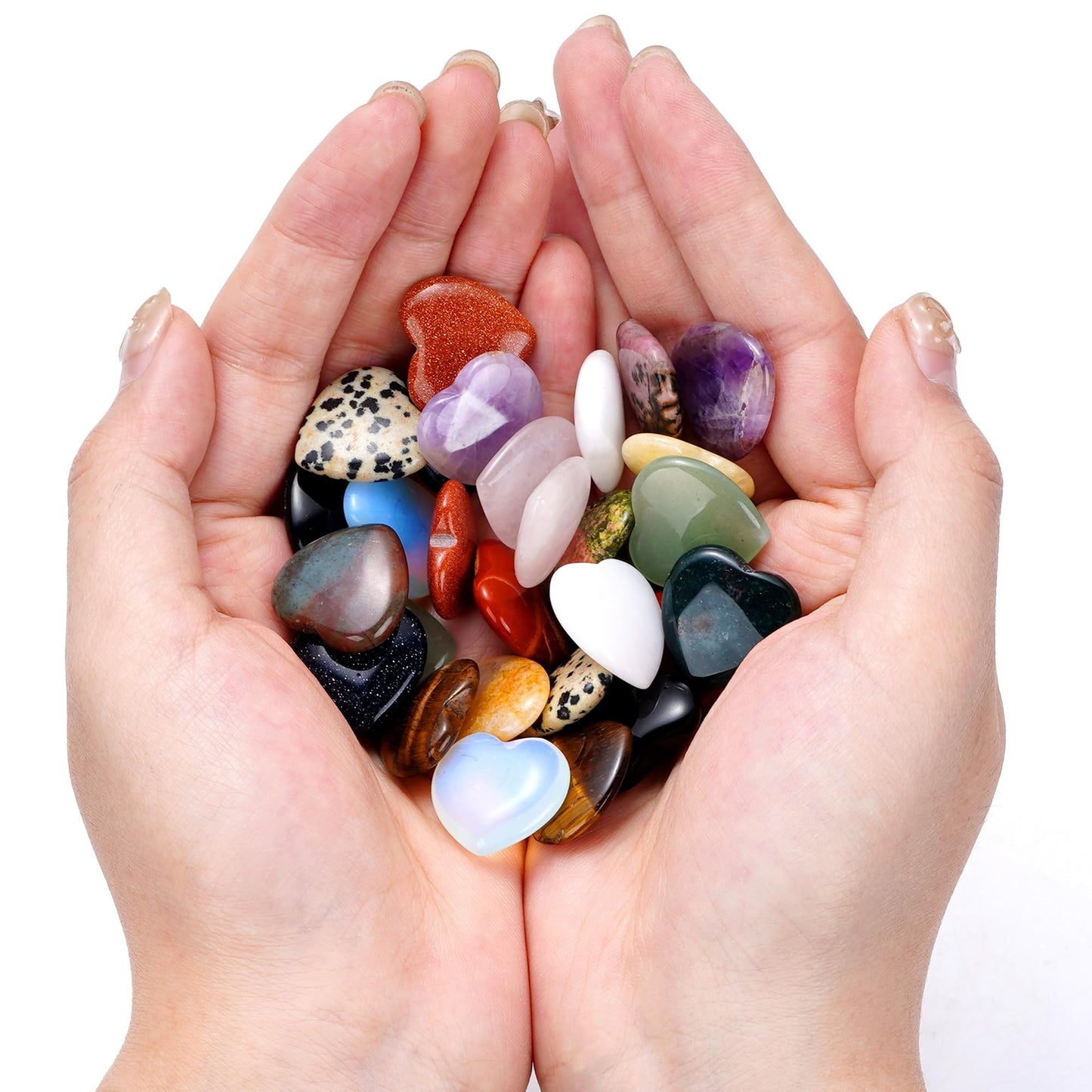 Marrywindix 30 Chakras Stones 0.8 Inch Healing Crystal Natural Heart Love Carved Palm Worry Stone Set Bulk Polished Thumb Gemstones Chakra Reiki Balancing