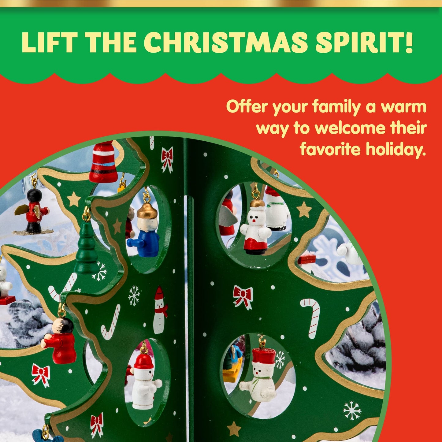 JOYIN Christmas 24 Days Countdown Advent Calendar with a Tabletop Wooden Christmas Tree and 28 Ornaments Snowman Santa Decorations for Boys, Girls and Kids Party Favors, Classroom Prizes, Xmas Gift