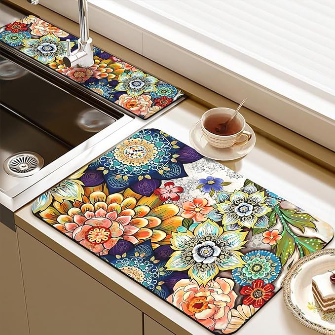 19.5" x 12" Dish Drying Mat & 24" x 5.5" Sink Splash Guard, Super Absorbent