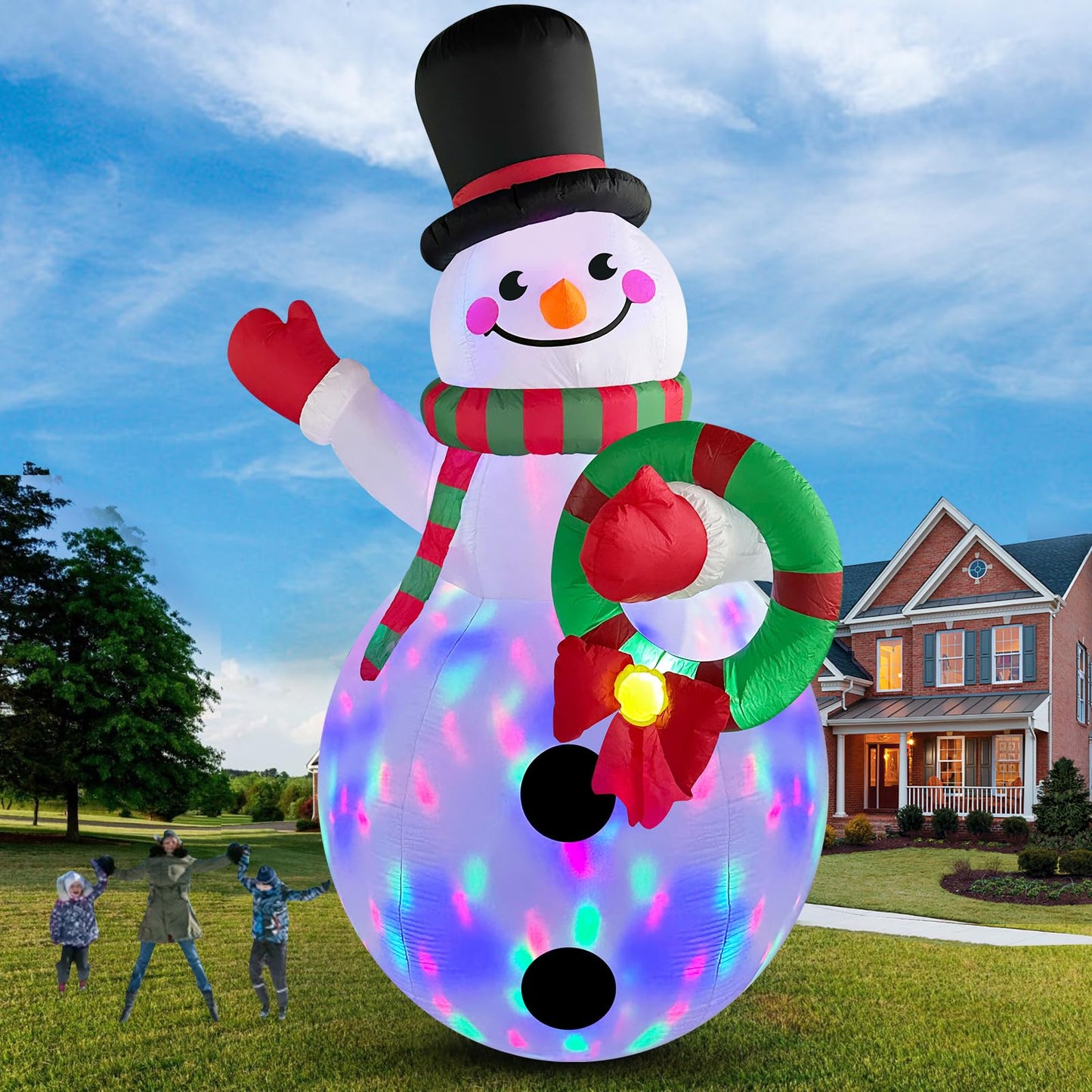 Danxilu 20 FT Tall Christmas Inflatables Snowman Built-in Rotating LED Lights Outdoor Decorations, 20 Foot Giant Snowman with Blower Blow Up Yard Decoration for Home/Lawn/XmasParty/Parks/Squares