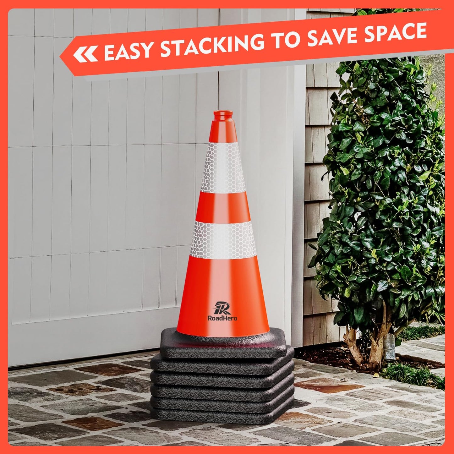 RoadHero 12 Pack Traffic Safety Cones 28 Inch, PVC Cone with Black Weighted Base, Orange Cones with Reflective Collars for Parking Lot, Road Safety, Construction Events