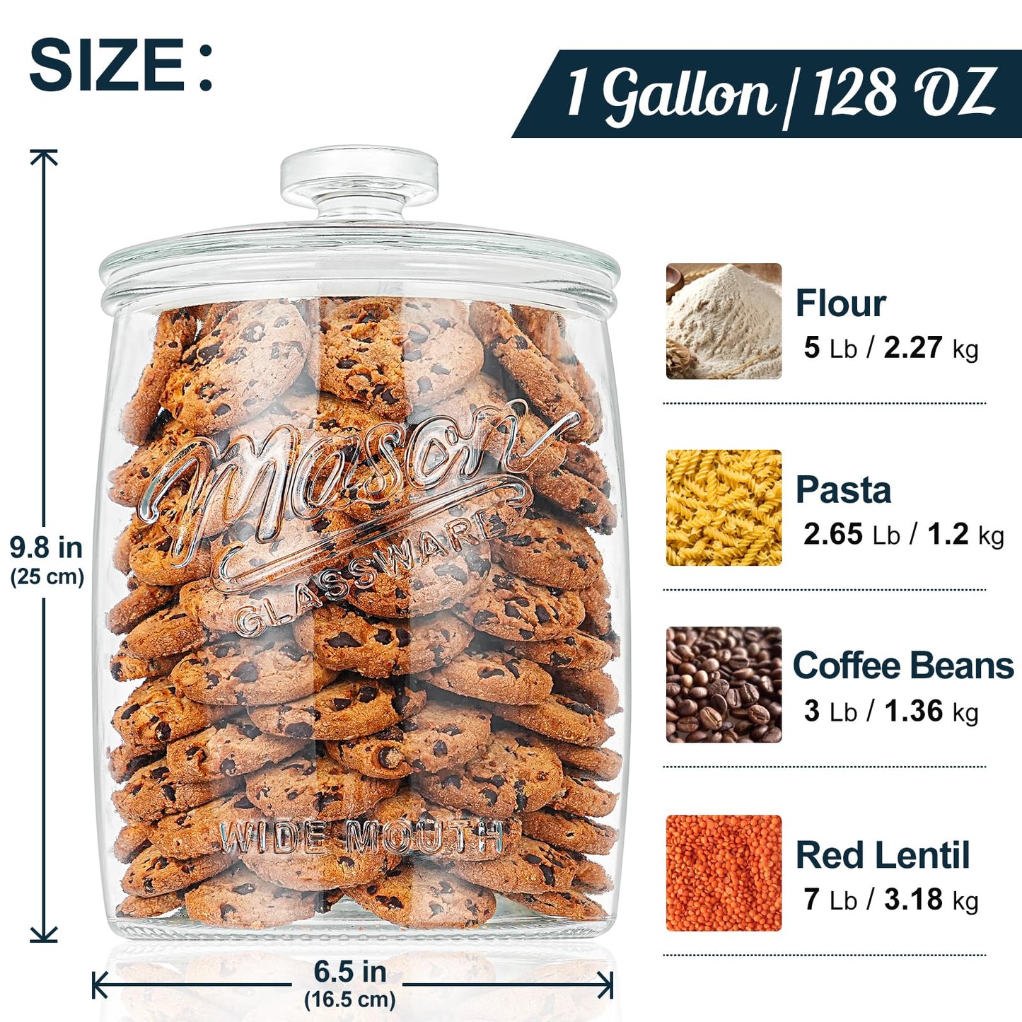 Dwbligt 1 Gallon Glass Cookie Jar with Airtight Lid, Wide Mouth Mason Jar for Pantry & Laundry Room Organization, Large Apothecary Jars for Sugar, Candy, Rice, Dog Treat & Food Storage Jar– Set of 1
