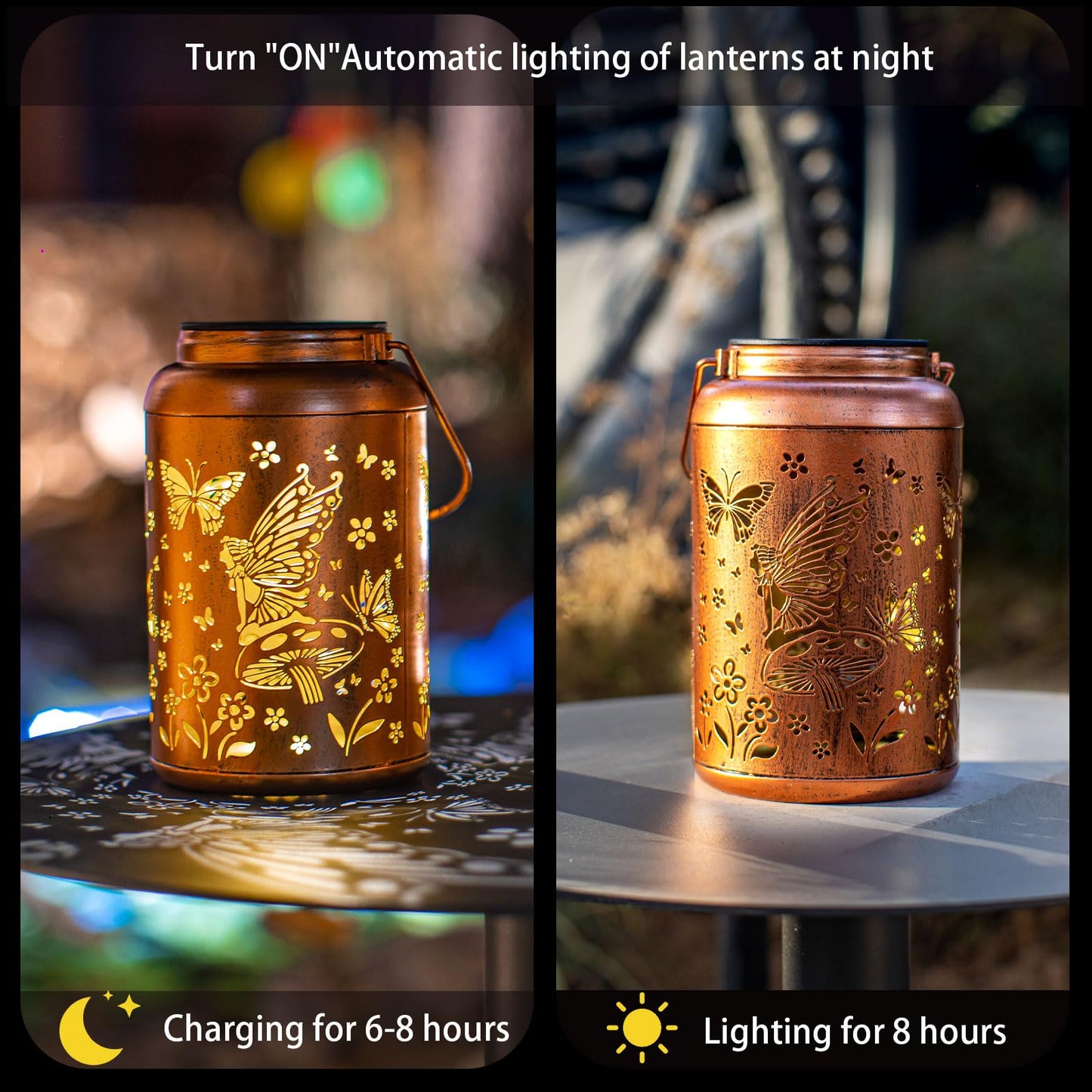 Fairy Solar Lanterns Outdoor Waterproof,Hanging Butterfly Lights Mothers Day Gifts for Women Mom Grandma Hollow Out Metal Lantern Decorative Summer Garden Decor for Patio,Yard,Porch,Pathway
