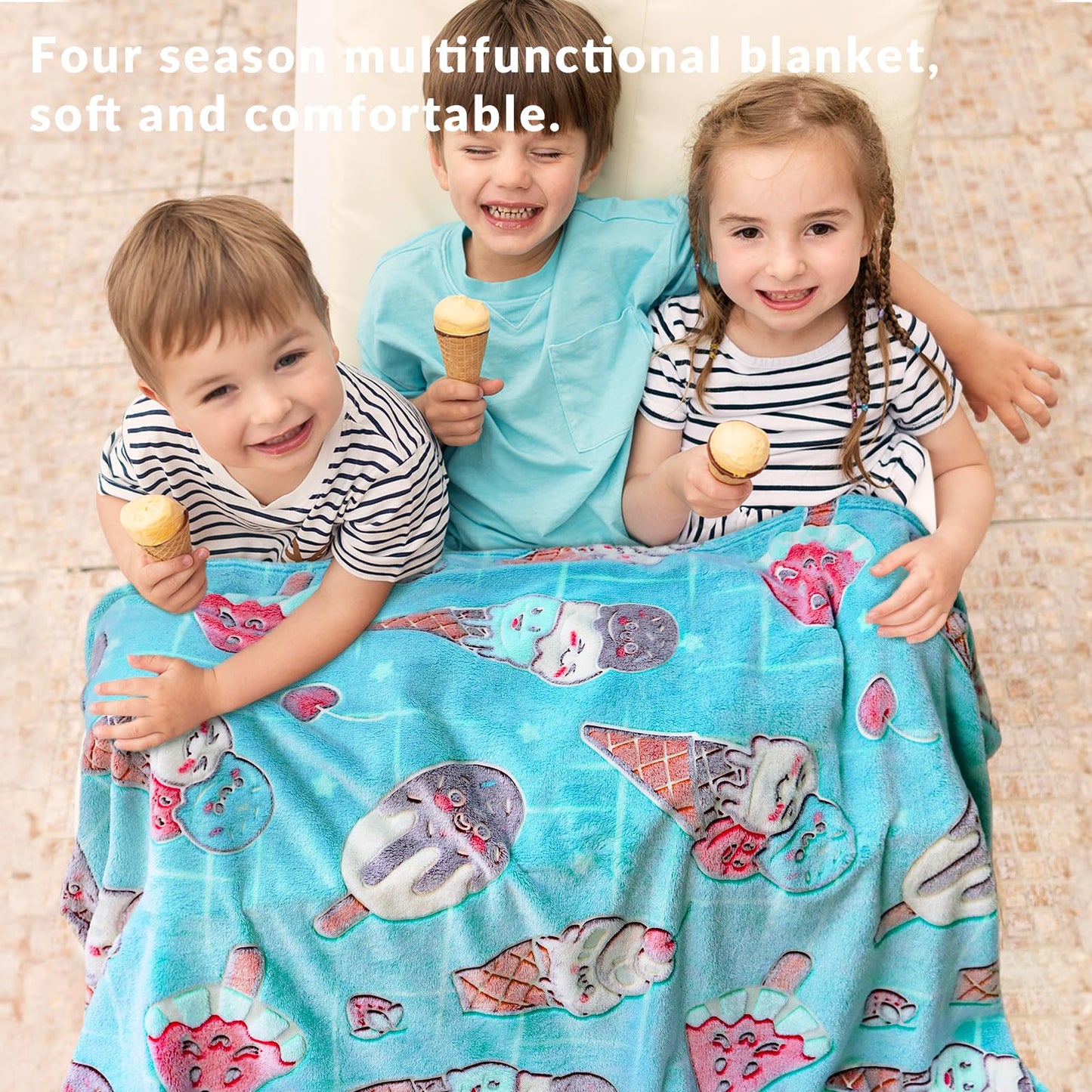OHOIT Ice Cream Gifts for Girls, Glow in the Dark Blanket for Kids, Cute Summer Throw Blankets for Toddlers, Funny Birthday Gifts for Teens Girls, 50"x60"