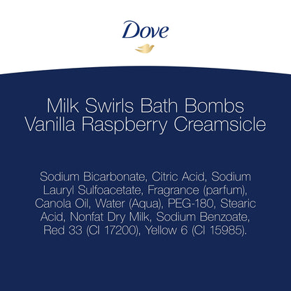 Dove Milk Swirls Vanilla Raspberry Creamsicle Bath Bombs 2.8 oz (Twin Pack)