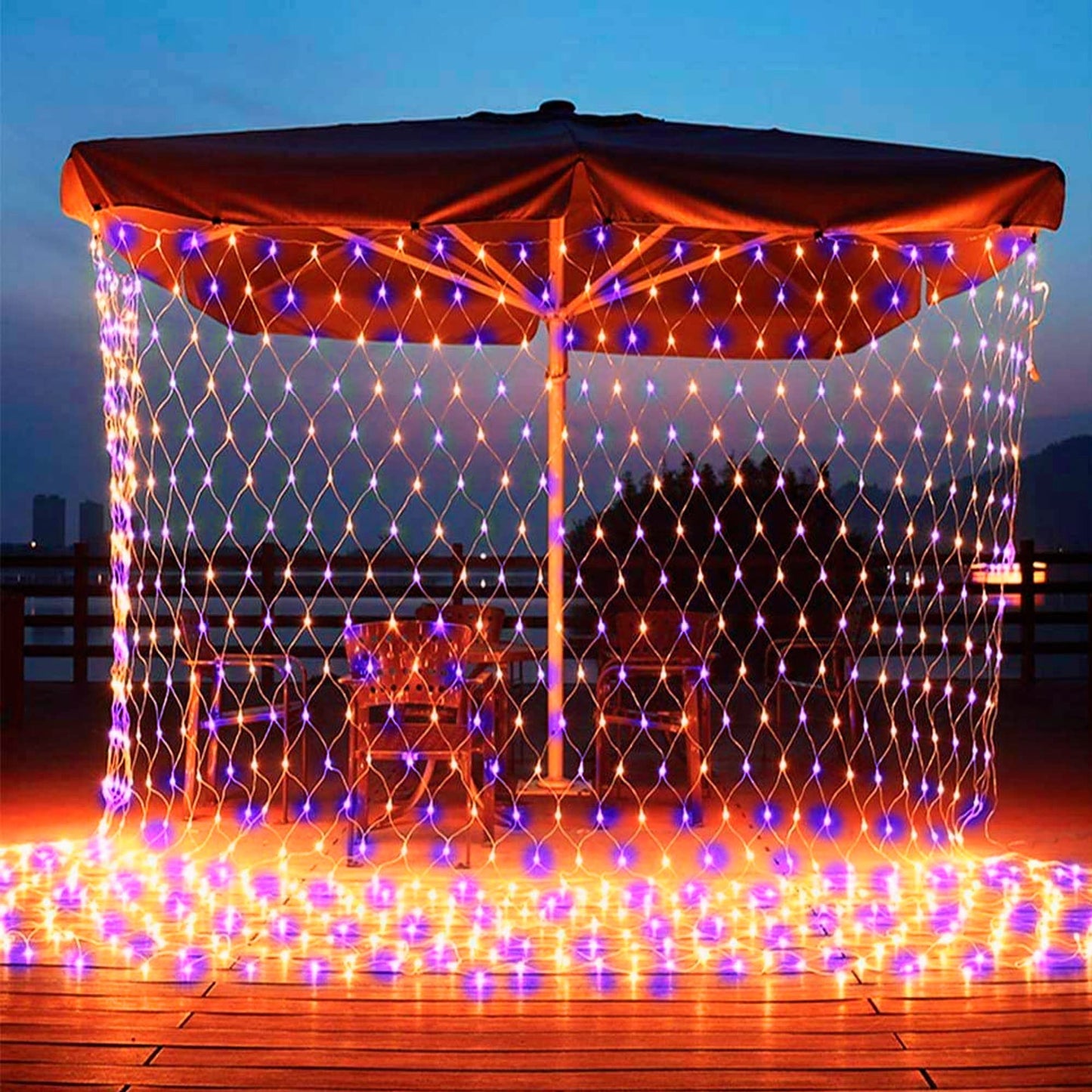 Dazzle Bright Halloween 200 LED Net Lights, 9.8 FT x 6.6 FT Connectable Mesh Lights with 8 Lighting Modes, Halloween Decorations for Indoor Outdoor Bush Yard Garden Decor (Purple & Orange)